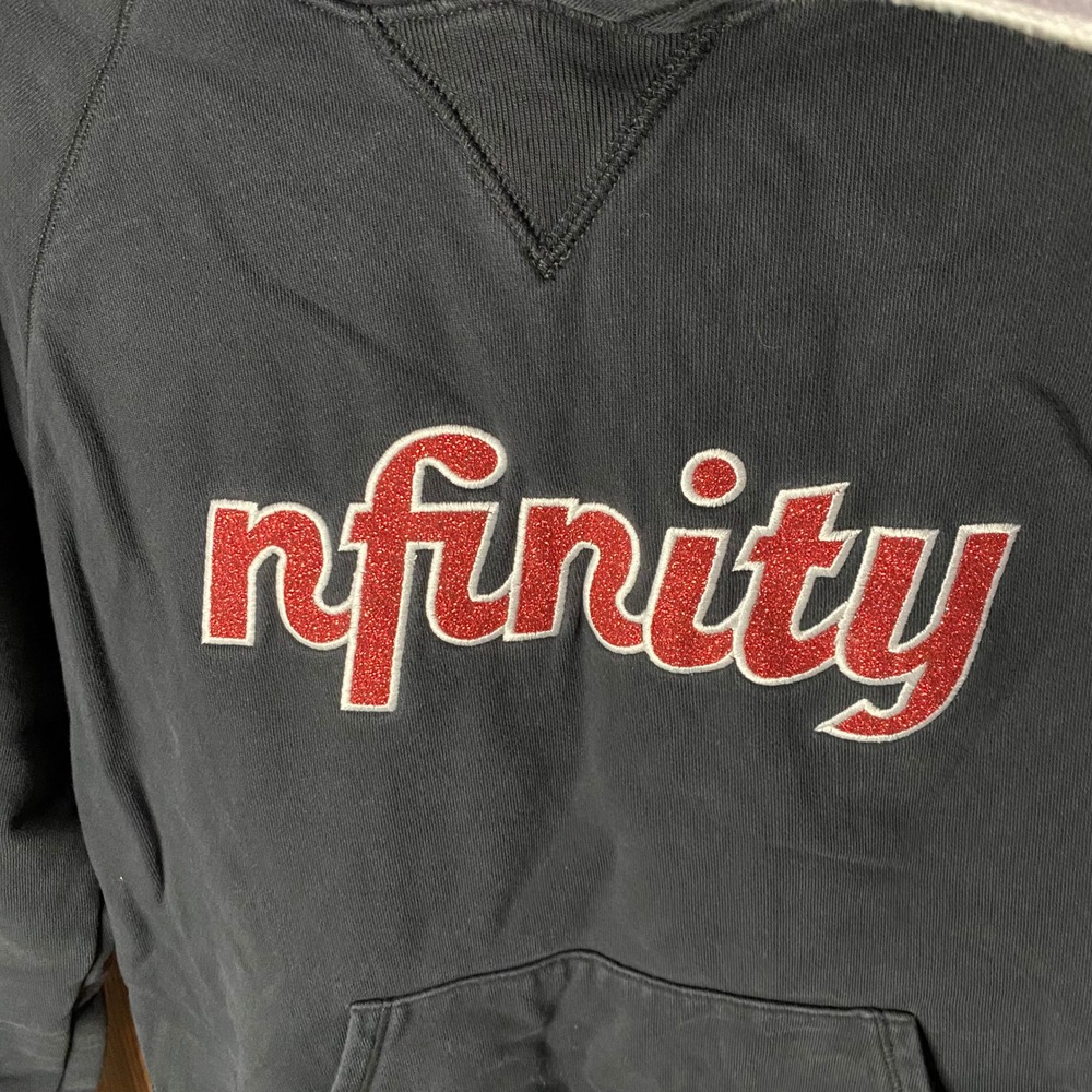 Nfinity Hoodie Women XS Black Red Glitter Logo Raglan Sleeve Sweatshirt - Picture 4 of 6